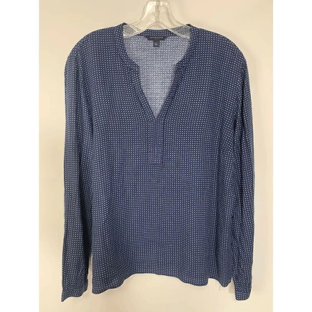 Tommy Hilfiger Womens Sweater Deep V Neckline Circle Pattern Blue Large